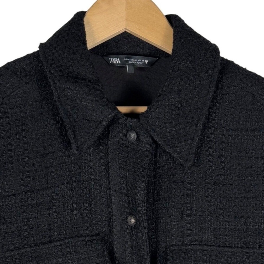 Zara Tweed Cropped Shacket Womens M Frayed Hem Jacket 2010/740/800